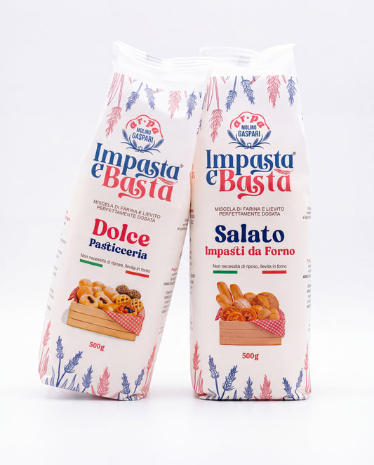 Le due confezioni Impasta e Basta, Dolce e Salato, da 500 g ciascuna